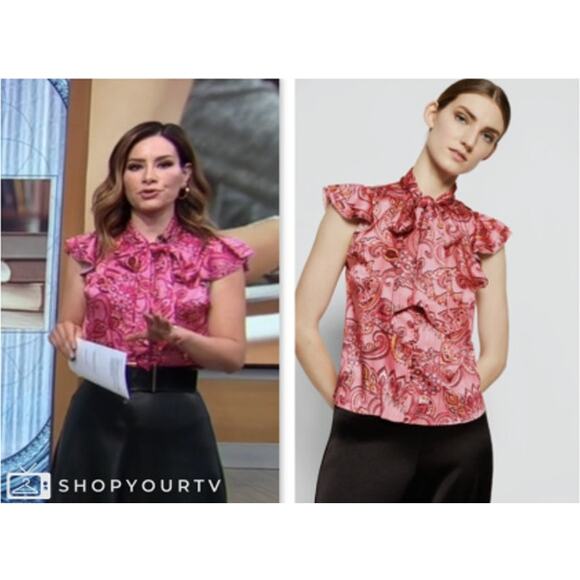 Alice + Olivia Brentley Flutter Ruffle Sleeve Pink Top - Size Large - Picture 1 of 12